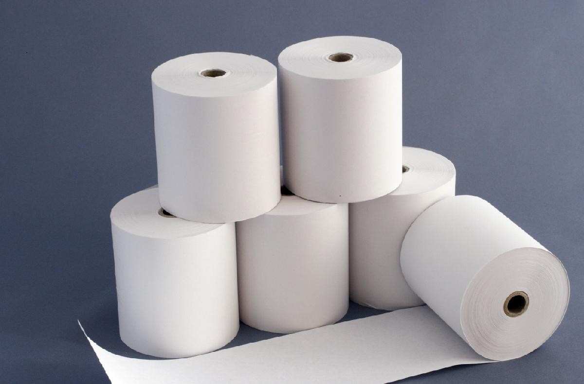 Group of white thermal till rolls